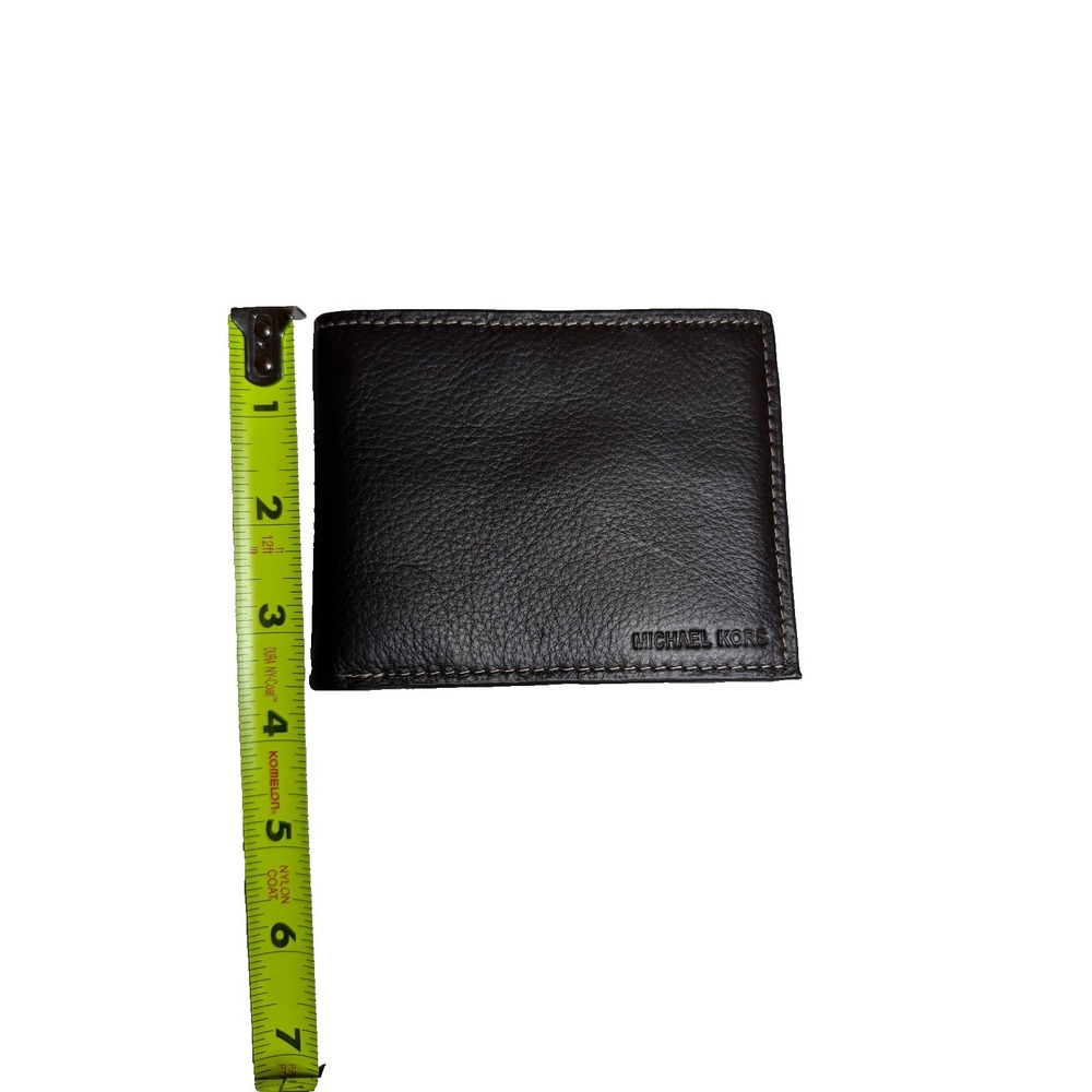 MK Michael Kors Men's Brown Pebbled Leather Slim Bifold Wallet - Dark Brown - Picture 6 of 8